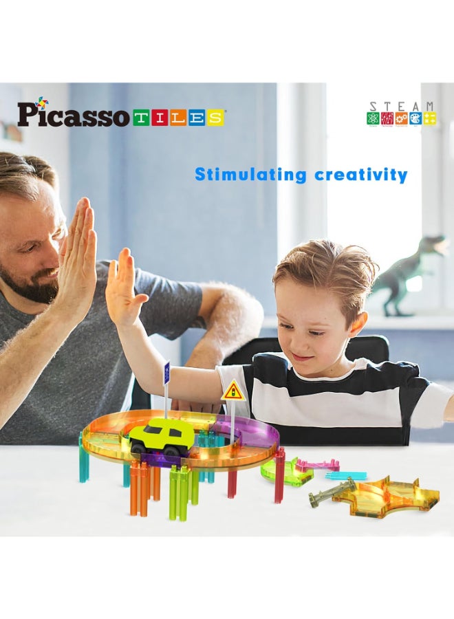PicassoTiles 40pc Race Car Track Magnetic Tiles Travel Toy Sensory Magnet Tile Toys for Toddlers STEM Educational Learning Montessori Play Construction Building Blocks Kids Boys Girls Ages 3+ PTMR40 - Image 2