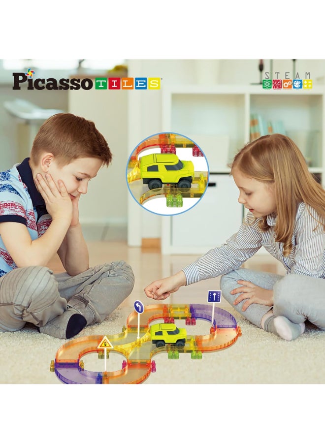 PicassoTiles 40pc Race Car Track Magnetic Tiles Travel Toy Sensory Magnet Tile Toys for Toddlers STEM Educational Learning Montessori Play Construction Building Blocks Kids Boys Girls Ages 3+ PTMR40 - Image 3