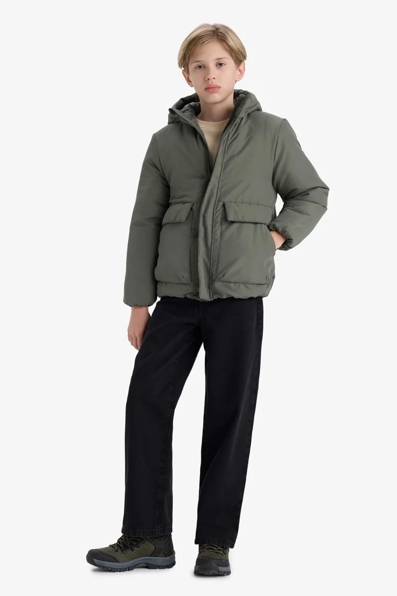 ديفاكتو Boy Waterproof Hooded Zippered Puffer Jacket
