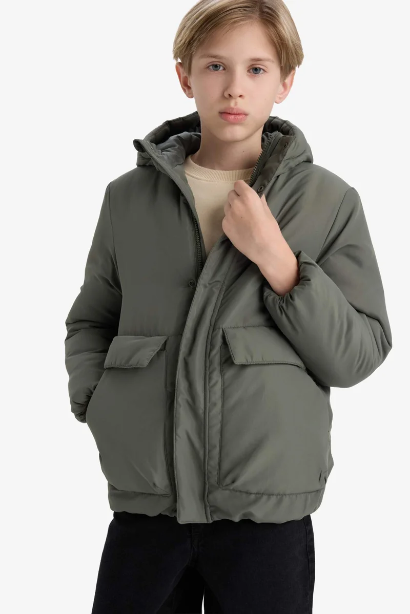 ديفاكتو Boy Waterproof Hooded Zippered Puffer Jacket