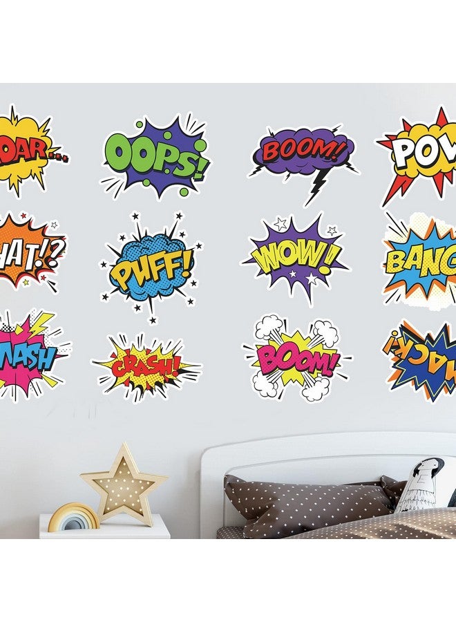 iinuu Superhero Comic Words Wall Decals - 12 Pack Action Sound Effects Stickers Peel and Stick Vinyl, Waterproof & Durable, Perfect for Kids' Room, Playroom, Nursery, Game Room, or Office Decor (2) - Image 1