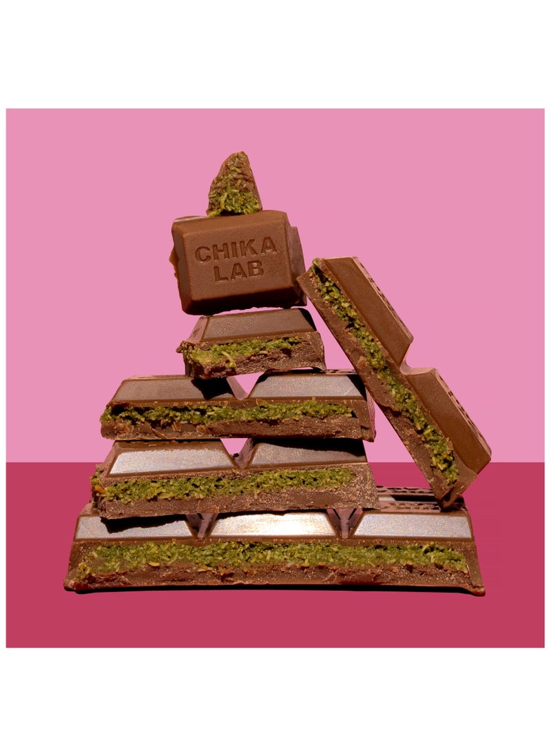 Chikalab CHIKASPORT Collagen Protein Milk Chocolate Pistachio Kunafa Dubai Collection High Fiber & No Sugar Added 4x100g  - Image 3