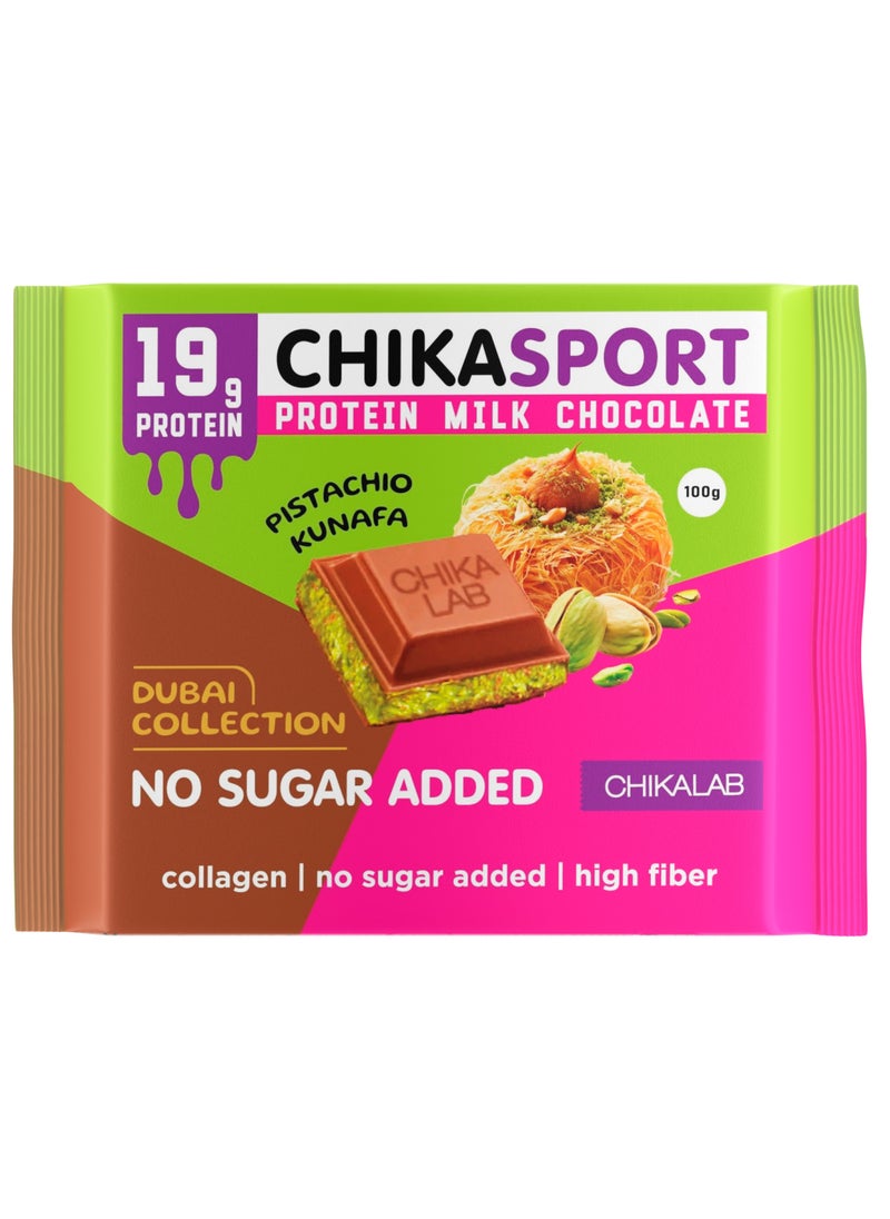 Chikalab CHIKASPORT Collagen Protein Milk Chocolate Pistachio Kunafa Dubai Collection High Fiber & No Sugar Added 4x100g  - Image 4