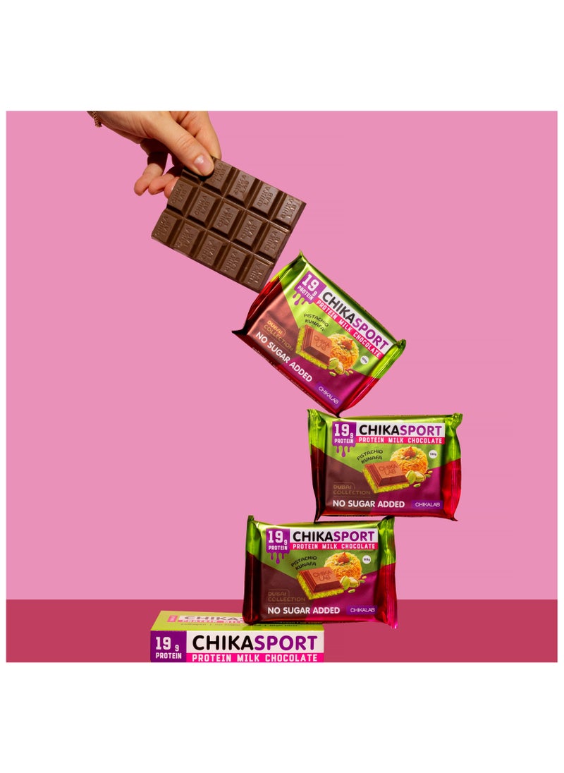 Chikalab CHIKASPORT Collagen Protein Milk Chocolate Pistachio Kunafa Dubai Collection High Fiber & No Sugar Added 4x100g  - Image 2