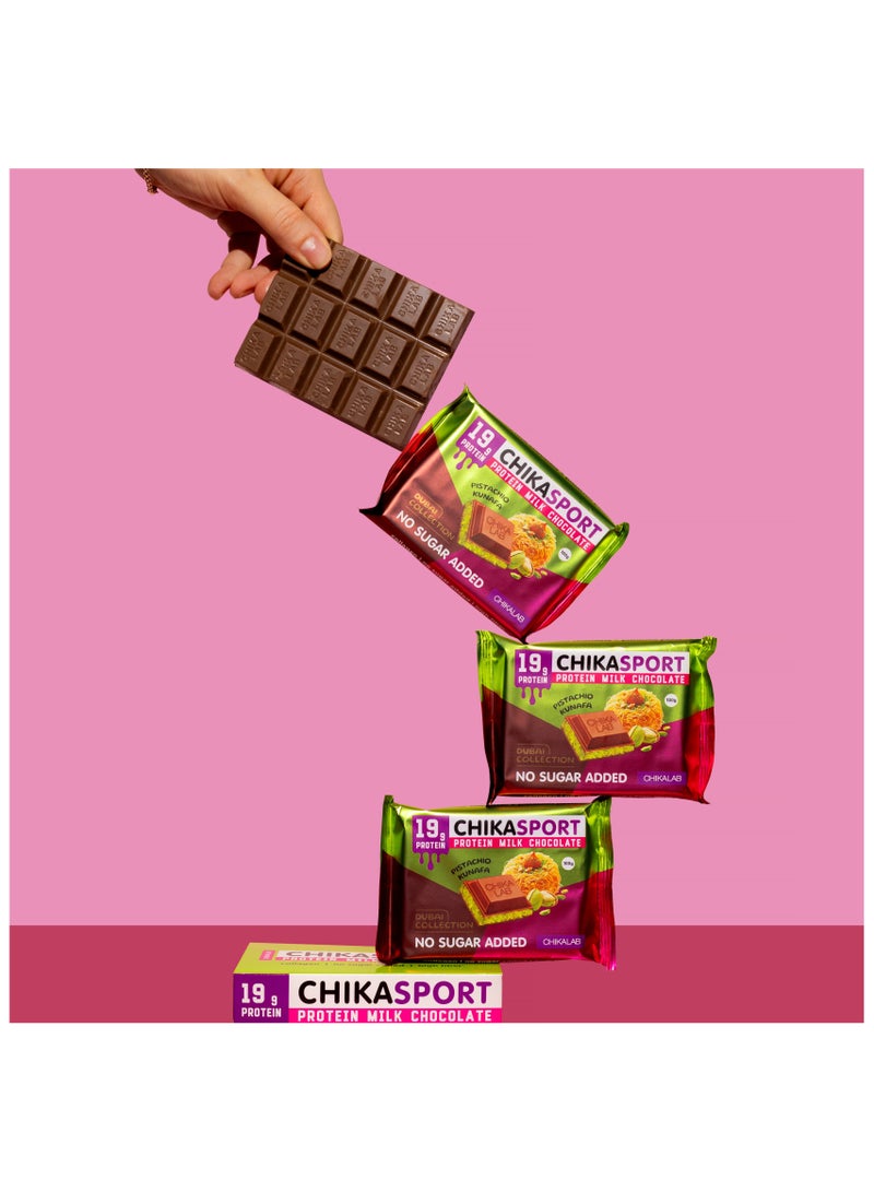 Chikalab CHIKASPORT Collagen Protein Milk Chocolate Pistachio Kunafa Dubai Collection High Fiber & No Sugar Added 4x100g - Image 4