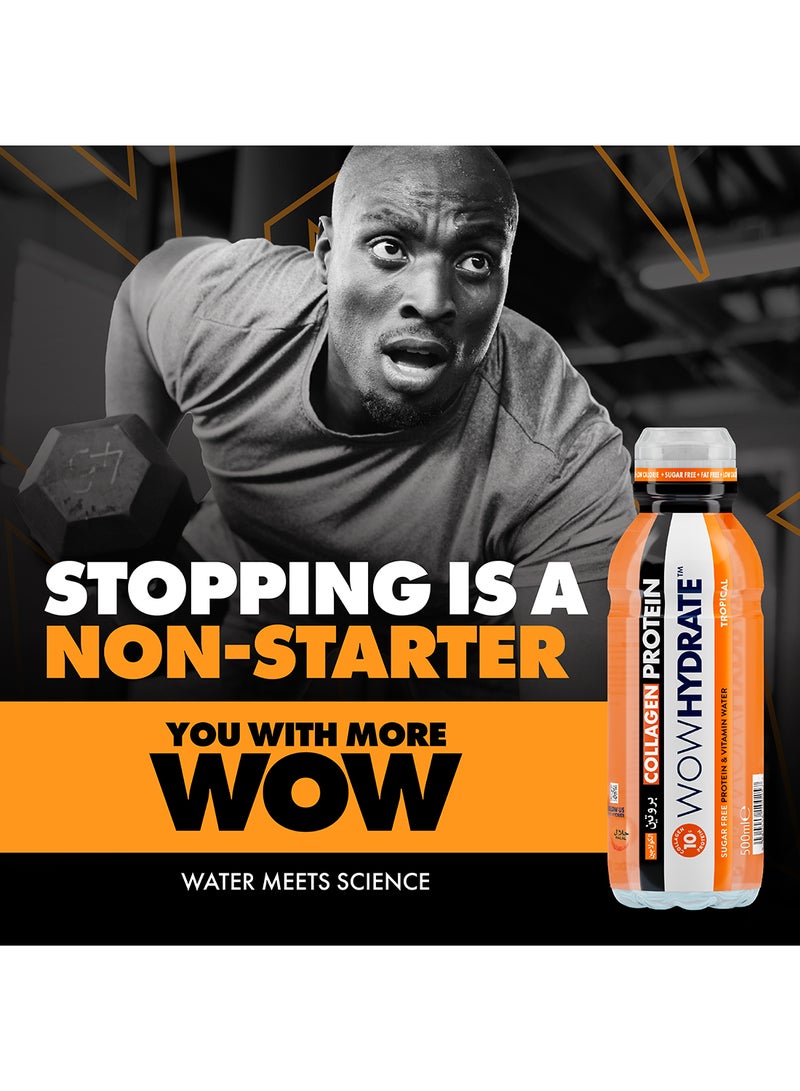 WOW Hydrate ماء بروتين 10 جرام كولاجين خالي من السكر منخفض السعرات غنية بالفيتامينات تعزيز البروتين اليومي 12 × 500 مل استوائي - Image 5