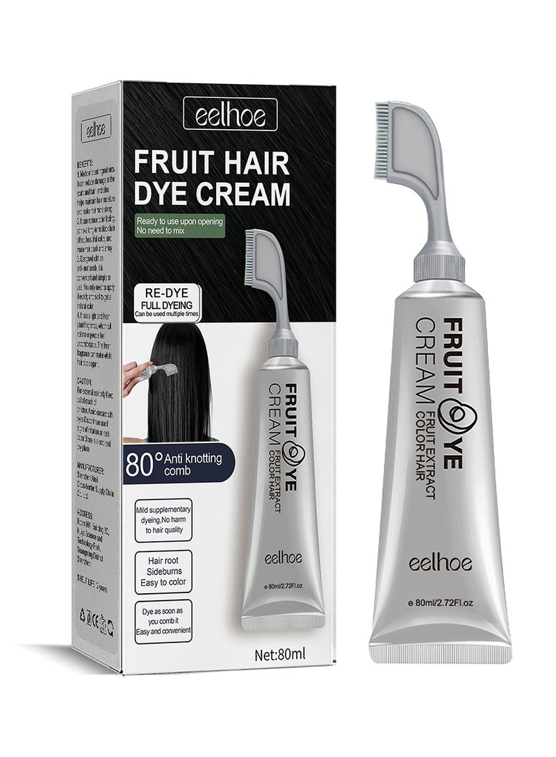EELHOE Fruit Hair Dye Cream, Natural Fruit Hair Dye with Comb for Grey Hair Coverage, Plant Extract Non Damage Mild Hair Dye Cream for All Hair Types 80ml Black - Image 1