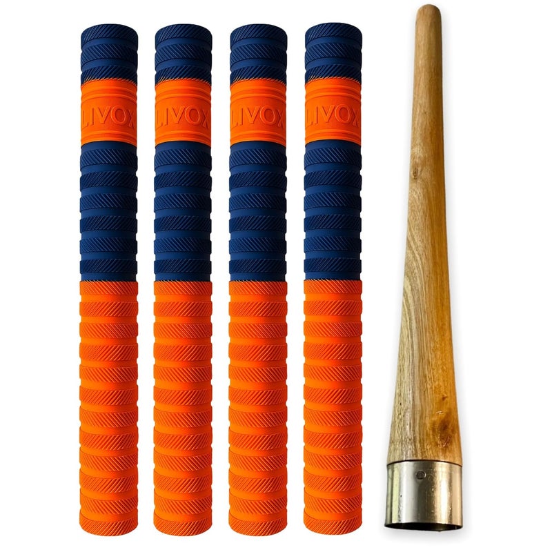 LIVOX Rubber Cricket Bat Handle Grips with Wooden Cone for Easy Grip Application (Pack of 5 – 4 Rubber Bat Grip and 1 Gripper) - Image 1
