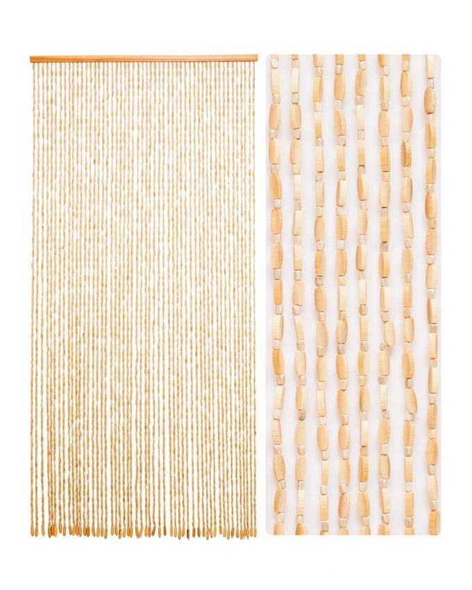 52 STRANDS 354 X 79 BAMBOO AND WOOD BEADED CURTAIN FOR DOORWAY HANDMADE NATURAL DOORWAY BEADS BOHEMIAN BAMBOO AND WOODEN ROOM DEVIDER HANGING BOHO BEADED CURTAINBEIGE