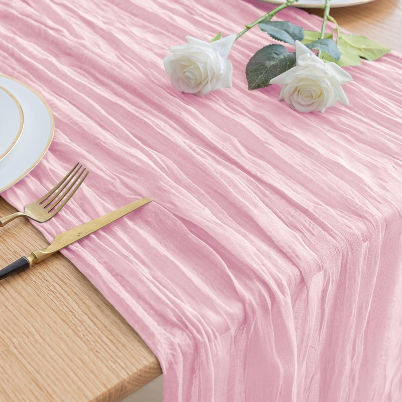 aseem Cheesecloth Table Runner 120 Inches Blushing Pink Boho Gauze Cheese Cloth Runner 10FT Rustic Sheer Fall Table Runners for Thanksgiving Wedding Baby Shower Holiday Party Decoration - Image 1