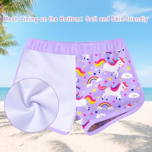 Vogseek Girls Unicorns Swimsuit Long Sleeve Rash Guard Two Pieces Purple 5 Year Old Girl Bathing Suit Set Crewneck Breathable Kids UPF 50+ Swimwear 5T 6T - Image 3
