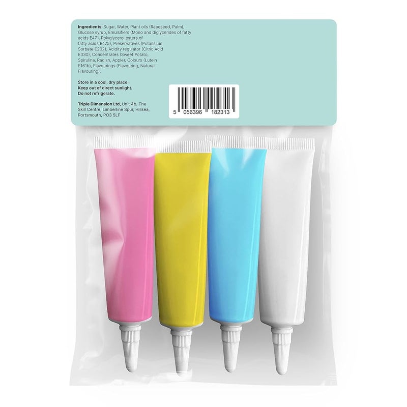 JUST CUTTERS Pack of 4 x 19g Pink, Yellow, Blue, White Writing Icing Tubes | Ready To Use | Instant Icing Pens for Writing, Drawing & Personalising Cakes, Biscuits & Baking - Image 5