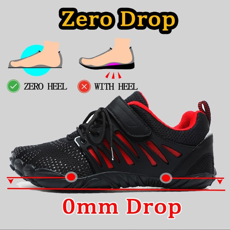 MIFAWA Barefoot Shoes Men Wide Toe Box Zero Drop Water Shoes Men for Gym Workout Minimalist Weightlifting Cross-Trainer Running Hike Grounded Footwear Black/Red - Image 3