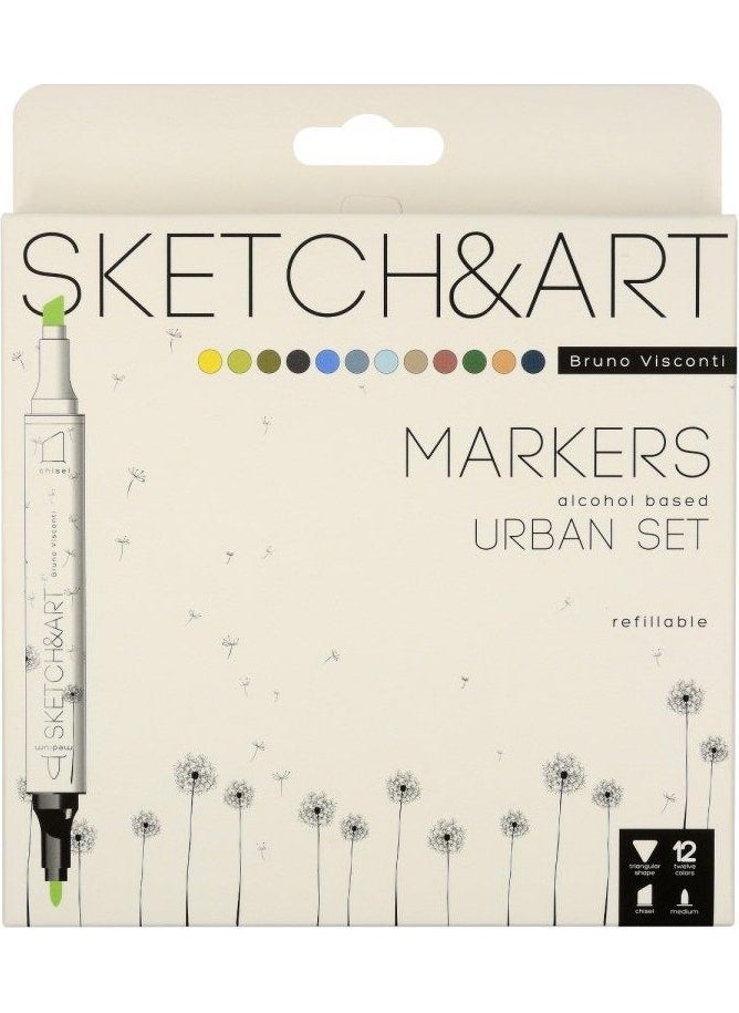 Bruno Visconti "sketch & Art" Double Sided Marker Pen 12 Colors - Architectural  - Image 1