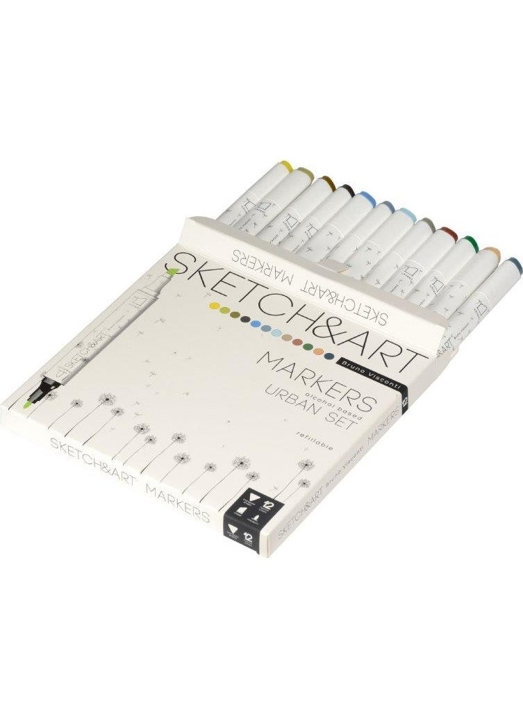 Bruno Visconti "sketch & Art" Double Sided Marker Pen 12 Colors - Architectural  - Image 2