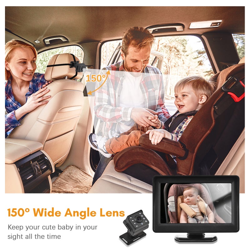 Baby Car Monitor 1080P Monitor Camera for Baby Rear Facing Seat 4.3 Inch Car Seat Mirror Display 150° Wide View Night Vision Baby Car Mirror Camera Easy Installation - Image 5