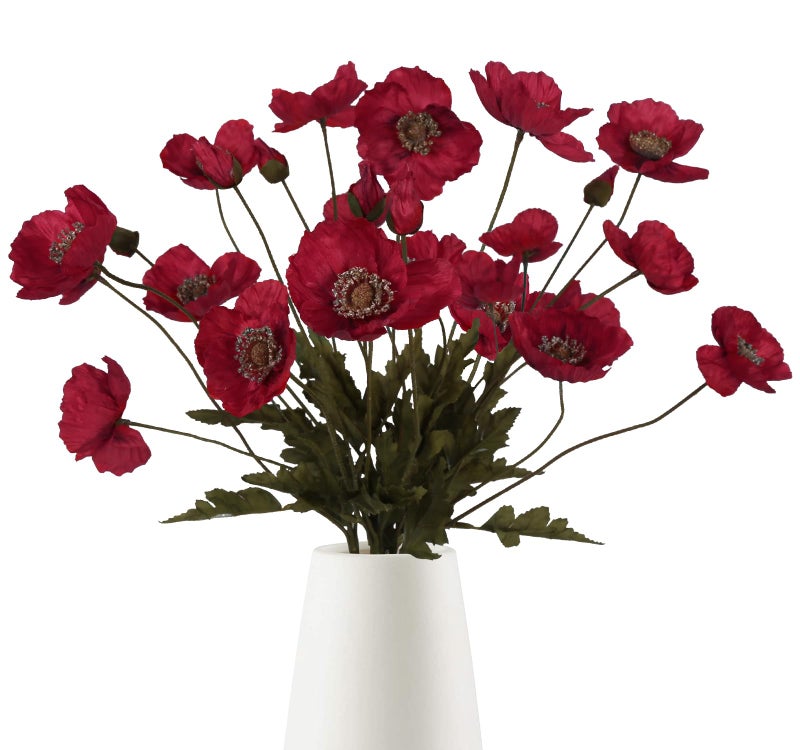 IPOPU Red Poppy Flowers 6pcs Artificial Poppies Faux Vintage Silk Flower Arrangements for Wedding Centerpieces, Home Table, Bridal Shower Party Decorations - Image 1