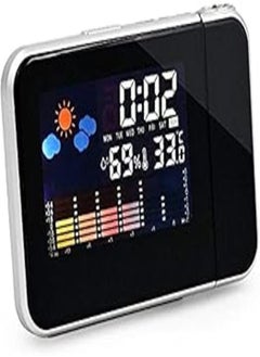 Alarm clock with color screen for temperature, humidity display and ceiling laser time projector - Black