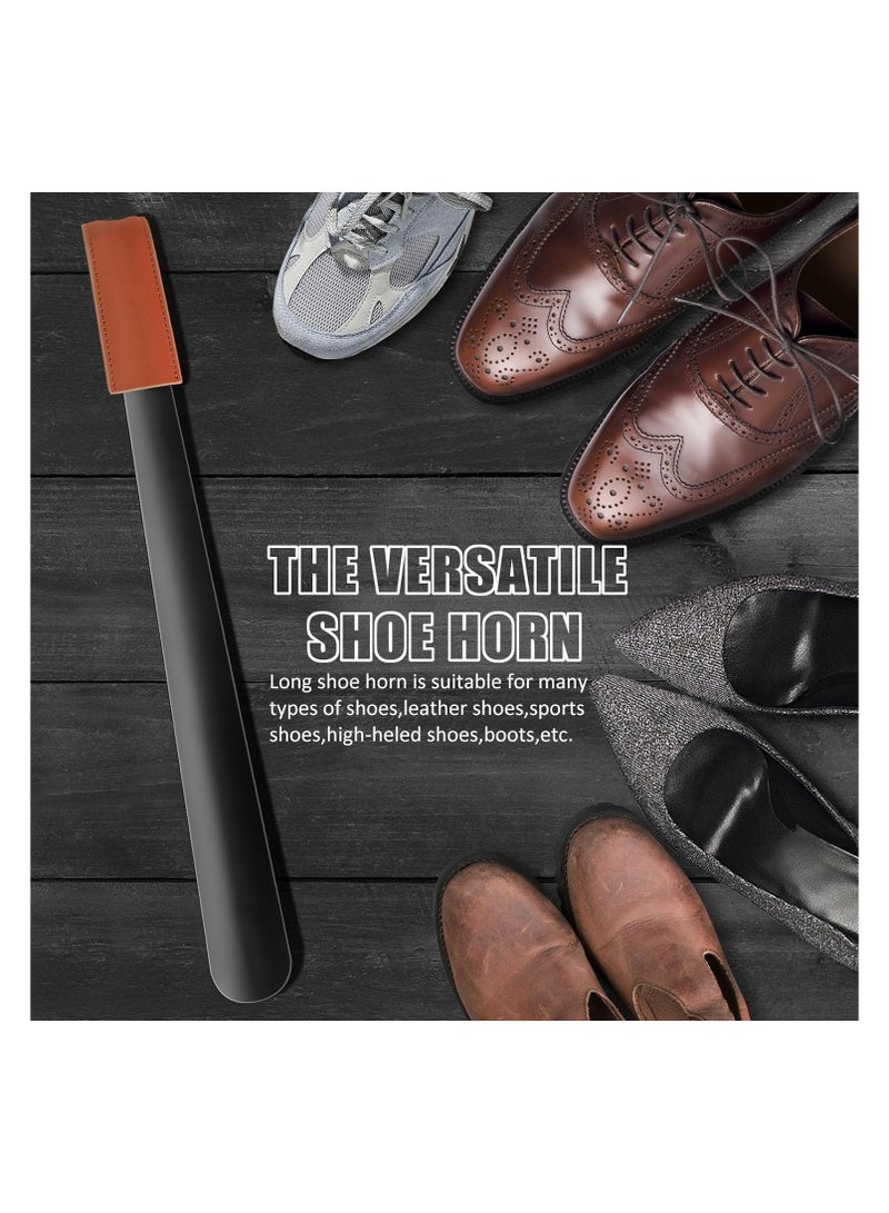 فولانري لبيسة حذاء بمقبض طويل، لبيسة حذاء معدنية من الفولاذ المقاوم للصدأ مقاس 16.5 بوصة - لبيسة حذاء مع حزام جلدي لرفع الأحذية أثناء السفر، ملعقة مساعدة للأحذية، 42 سم للرجال والنساء والأطفال - Image 5