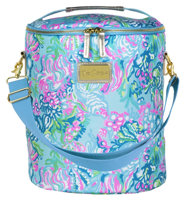 Lilly Pulitzer BlueGreen Insulated Soft Beach Cooler with AdjustableRemovable Strap and Double Zipper Close Aqua La Vista