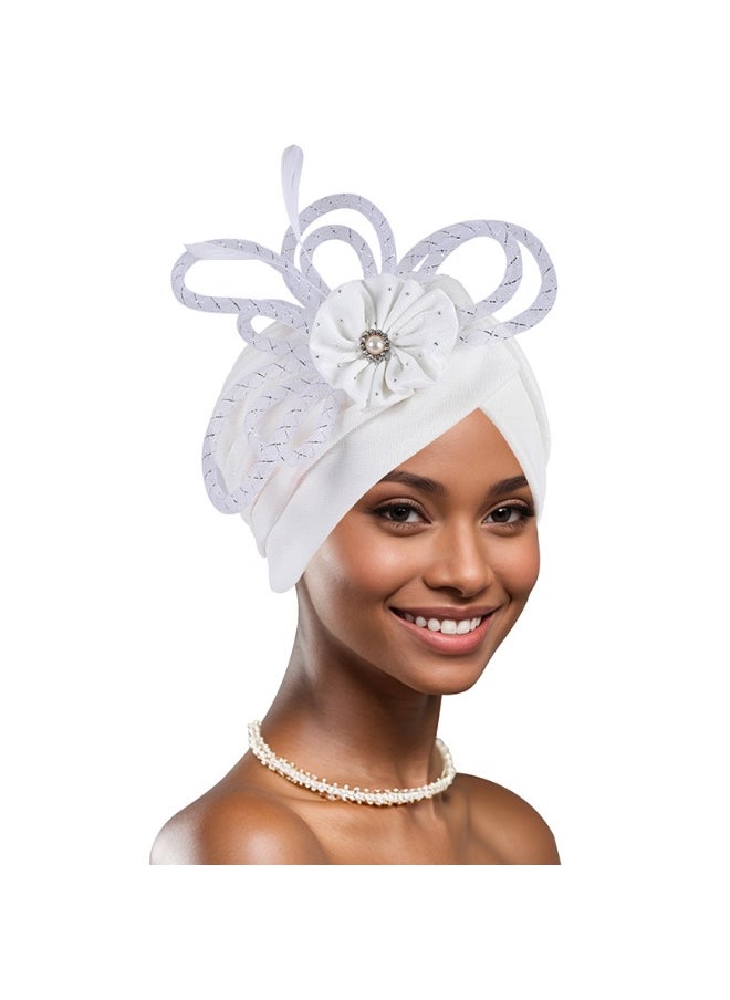 Laravel Women's Fashion Elegant Ladies' Wedding Dinner Hot Diamond Heavy Islamic Arab Hijab Undercap Elastic Turban Hat Headscarf Hat Ramadan Gift Holiday Gift Box - White  - Image 1