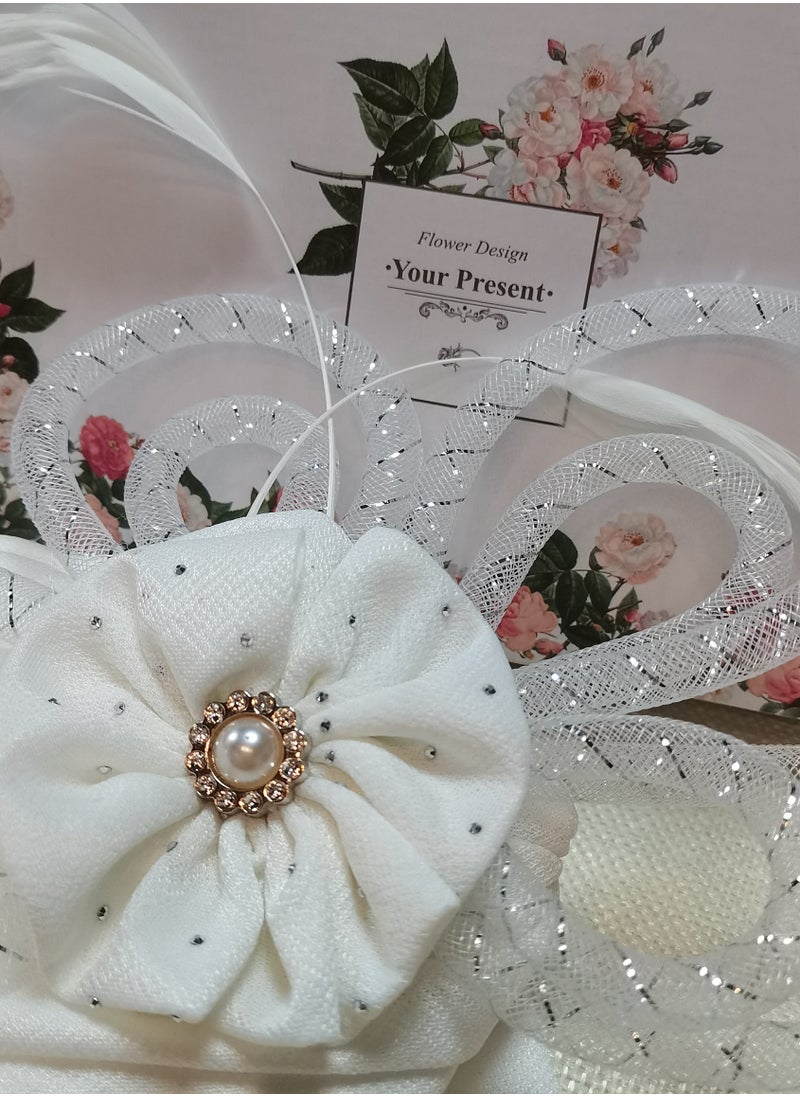 Laravel Women's Fashion Elegant Ladies' Wedding Dinner Hot Diamond Heavy Islamic Arab Hijab Undercap Elastic Turban Hat Headscarf Hat Ramadan Gift Holiday Gift Box - White  - Image 3