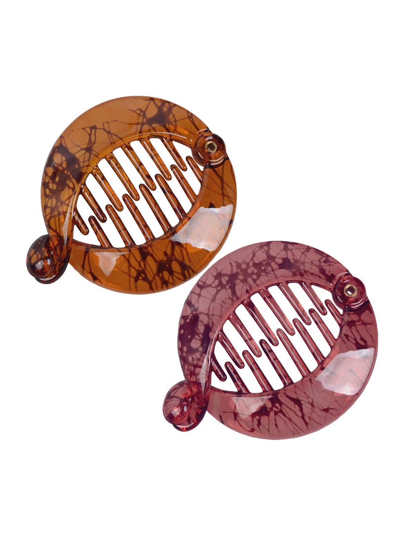 Suoirblss 2 PCS French Small Banana Hair Clip Hair Comb Round Ponytail Holder Hair Claw Fashion Hair Barrette Comb Ponytail Holder Accessories Deep coffee light red 