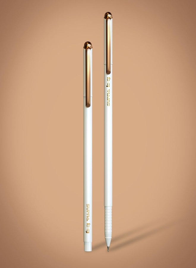 Supra B&G 0.7mm Rose Gold Ball Point Pen Card Pack | Stylish White Body with Rose Gold Clip | Long Lasting Smooth Refillable Pen | Extended Writing Lengths with Lesser Pressure | Blue Ink, Set of 10 - Image 4