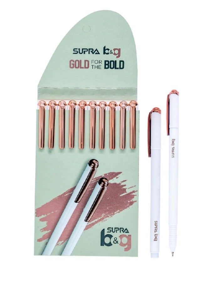 Supra B&G 0.7mm Rose Gold Ball Point Pen Card Pack | Stylish White Body with Rose Gold Clip | Long Lasting Smooth Refillable Pen | Extended Writing Lengths with Lesser Pressure | Blue Ink, Set of 10 - Image 3