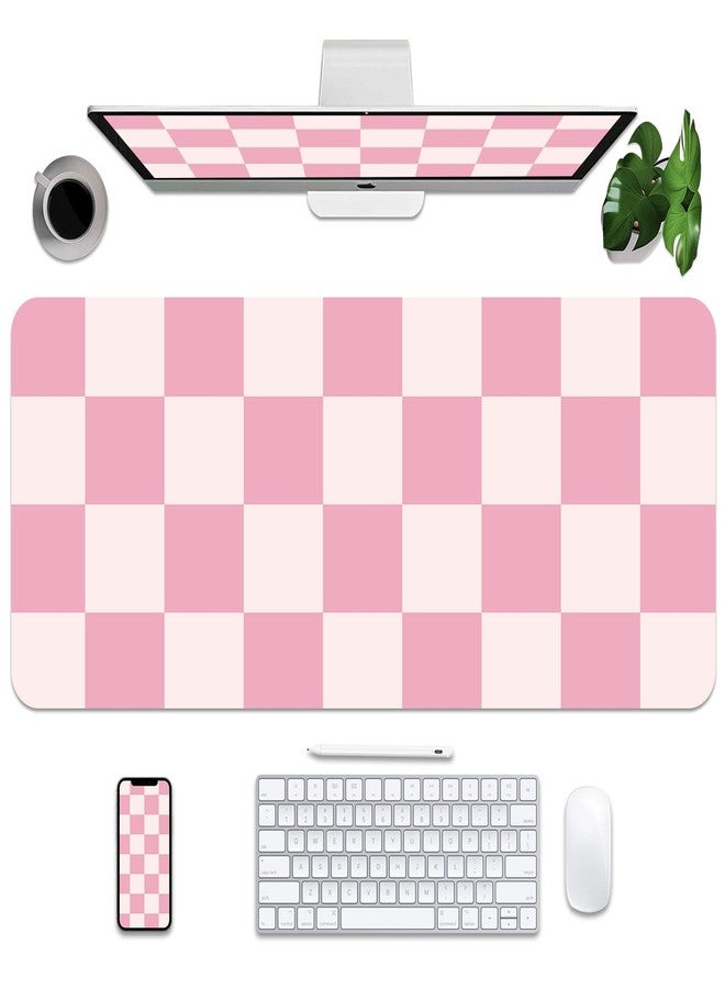 BLESWIN Large Desk Mat with PU Leather 35.4" x 15.7", Non-Slip Office Desk Pad, Waterproof Desk Writing Pad for Office and Home (Pink Plaid, 35.4 x 15.7 in) - Image 1