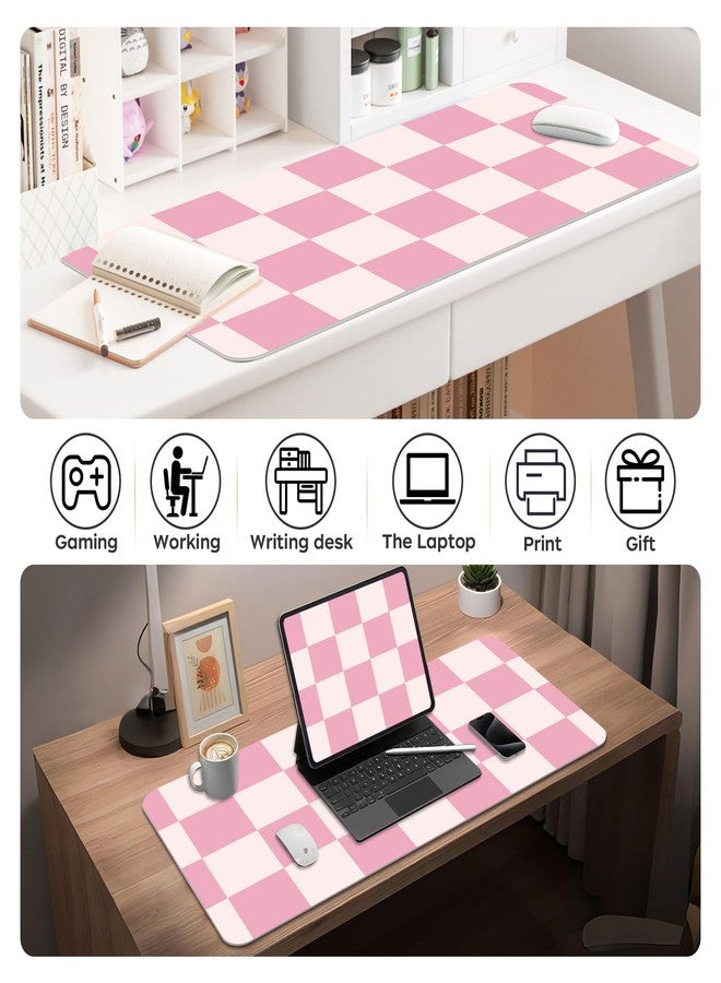 BLESWIN Large Desk Mat with PU Leather 35.4" x 15.7", Non-Slip Office Desk Pad, Waterproof Desk Writing Pad for Office and Home (Pink Plaid, 35.4 x 15.7 in) - Image 5