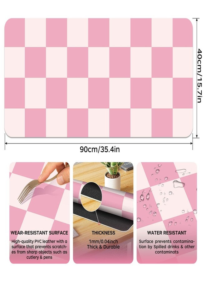 BLESWIN Large Desk Mat with PU Leather 35.4" x 15.7", Non-Slip Office Desk Pad, Waterproof Desk Writing Pad for Office and Home (Pink Plaid, 35.4 x 15.7 in) - Image 2