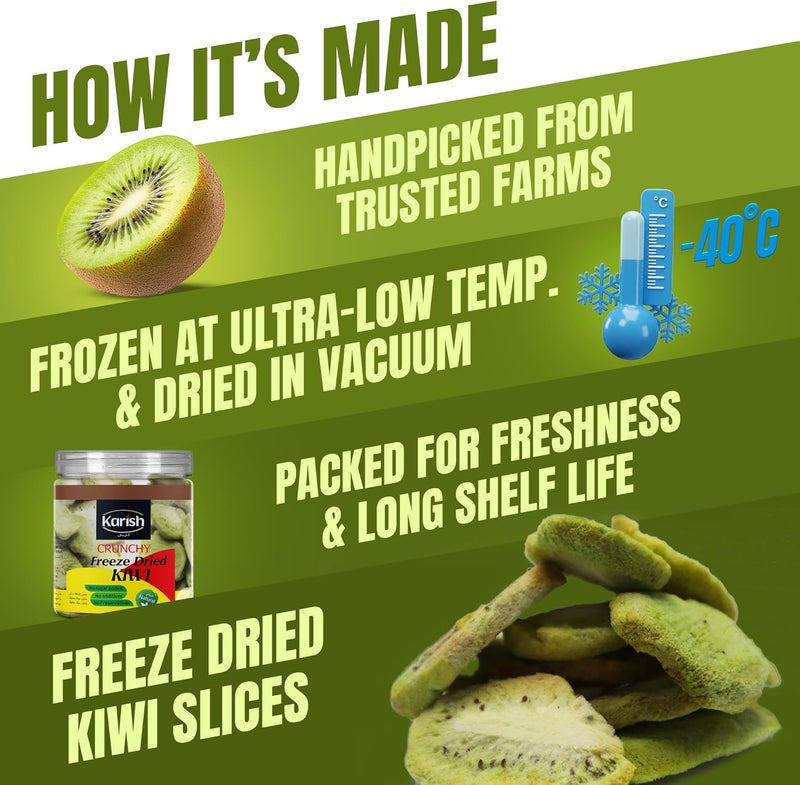 Karish Crunchy Bites Freeze-Dried Kiwi Snacks - 100% Real Frozen Fruit - Light, Crispy & Healthy Go-To Snack - No Added Sugar - 45 g - Image 2