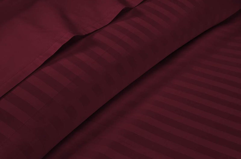 Lomezo 310 TC Cotton Satin Striped Double Queen Size Bedsheet with 2 Pillow Covers King Size Plain Premium Luxury Hotel Collection Solid Stripes - 90 x 100 (Red Wine) - Image 3
