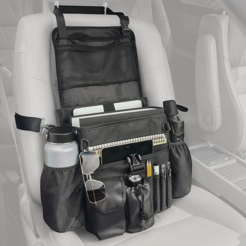 FifthQuarter Car Organizer Front Seat Portable Large Capacity Car Organizers and Storage With Laptop Storage Adjustable Strap Seat Organizer Universal For Police Driver Office Travel Truck
