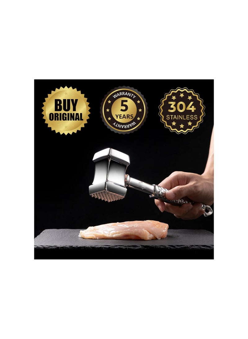 SYOSI Meat Tenderizer Mallet Stainless Steel, Dual-Sided Nails Meat Mallet, Premium Meat Hammer Tenderizer, for Chicken, Conch, Veal Cutlets, Beef & Steak, Meat Pounder Flattener, Non-Slip Grip - Image 2
