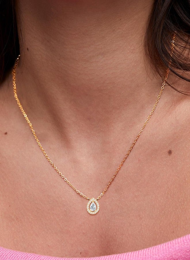 MINUTIAE Women & Girls Gold-Toned Crystals Studded Teardrop Shaped Shaped Pendant Necklace_MNT0478_G - Image 5