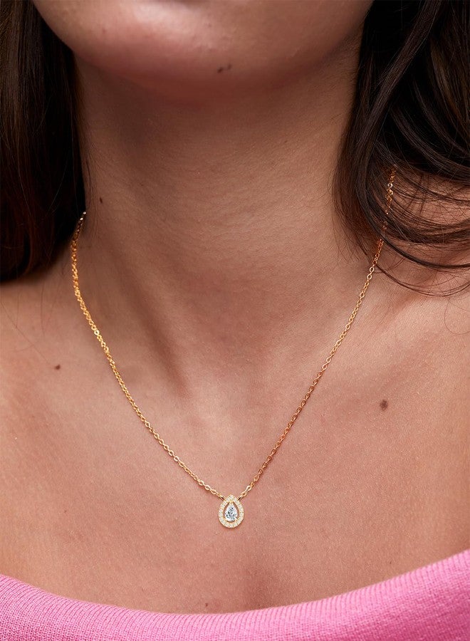MINUTIAE Women & Girls Gold-Toned Crystals Studded Teardrop Shaped Shaped Pendant Necklace_MNT0478_G - Image 4