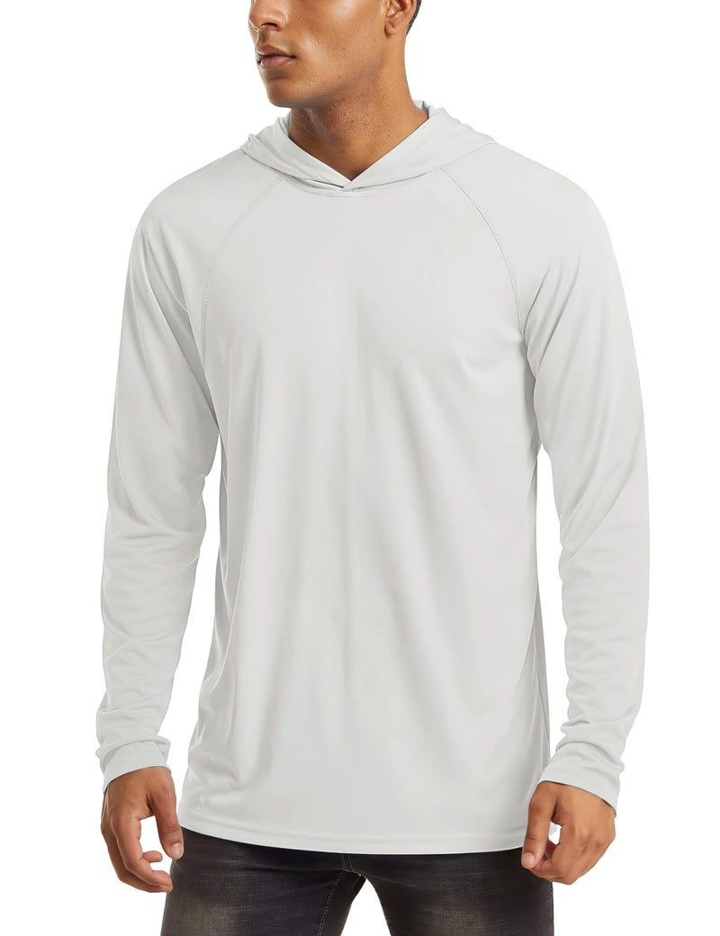 MAGCOMSEN Hooded Shirts for Men Sun Protection Long Sleeve UPF 50+ Quick Dry Performance Shirts Lightweight Active Shirts Hiking Athletic T-Shirt White - Image 1
