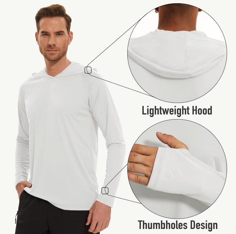 MAGCOMSEN Hooded Shirts for Men Sun Protection Long Sleeve UPF 50+ Quick Dry Performance Shirts Lightweight Active Shirts Hiking Athletic T-Shirt White - Image 5