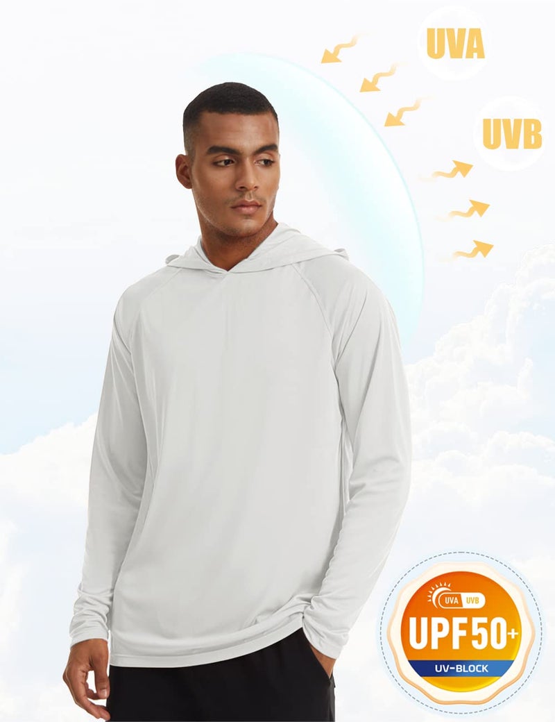 MAGCOMSEN Hooded Shirts for Men Sun Protection Long Sleeve UPF 50+ Quick Dry Performance Shirts Lightweight Active Shirts Hiking Athletic T-Shirt White - Image 3