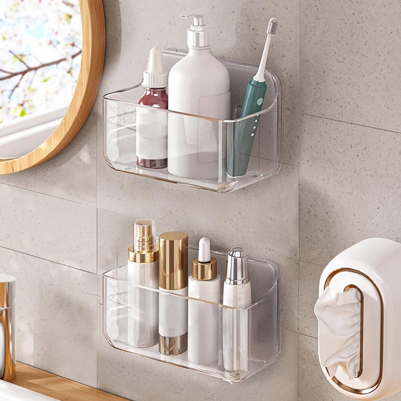 Diesisa 2pc Acrylic Wall Mount Organizer, Adhesive Clear Cabinet Door Organizer,Acrylic Shelves for Wall,No Drilling Hang Walls,with Self Adhesive Tape, for Bathroom, Kitchen, Living Room - Image 1