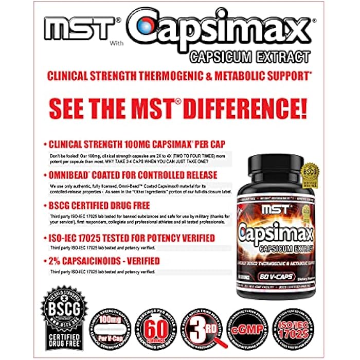 MST Capsimax Supplement 100mg V Capsules, 60 Servings Clinically Dosed Weight Management, Thermogenic, Appetite Control, Calorie Burning, Metabolic Health, Stimulant Free. BSCG Certified - Image 5