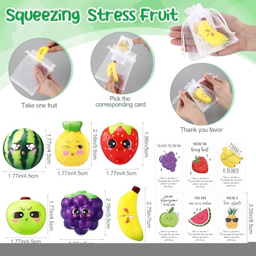 JellyArch 24 Sets Employee Appreciation Gifts Bulk Fruit Shaped Stress Balls Party Prizes Fruit Themed Party Favor with Inspirational Pun Card Gift for Volunteer Nurse Coworker Team Office Staff - Image 5