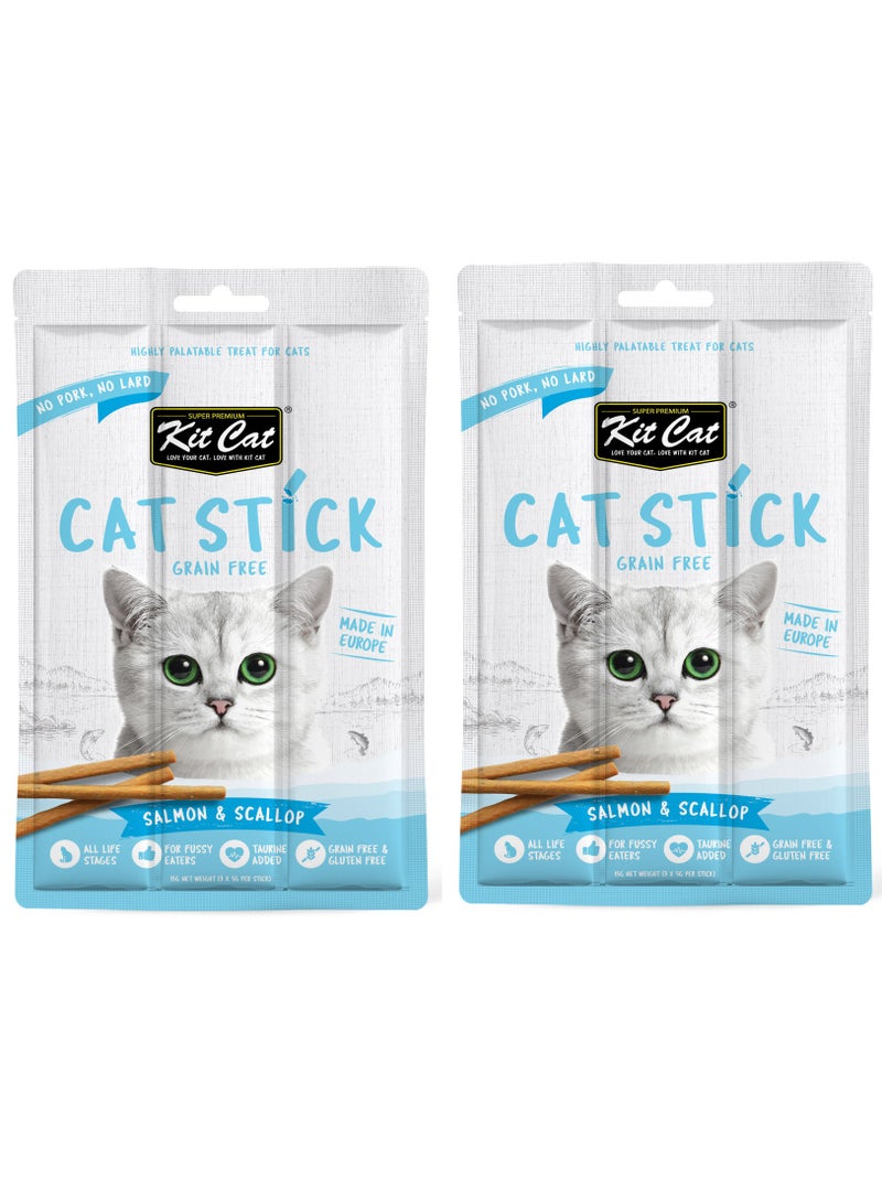 Kit Cat 2pcs Grain Free Cat Stick Salmon & Scallop 2x15g - Image 1