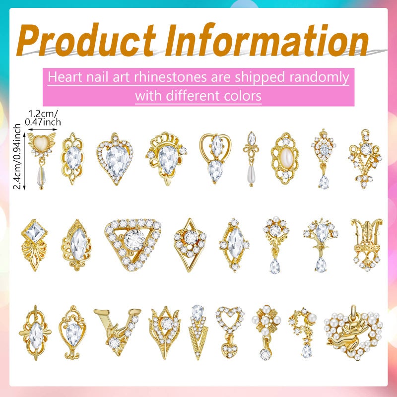 Maitys 52 Pcs Gold Nail Charms Gems Rhinestone Luxury 3D Sparkling Crystal Pendant Bulk for Women Y2k Kawaii Acrylic Nail Tips Accessories DIY Craft Jewelry Making Junk Case Decoration - Image 2