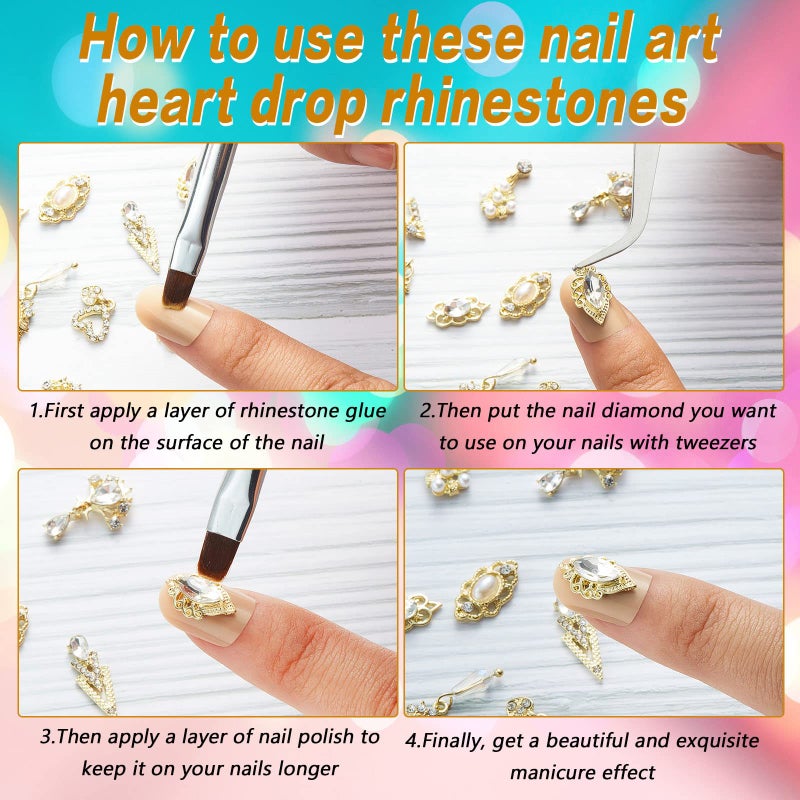 Maitys 52 Pcs Gold Nail Charms Gems Rhinestone Luxury 3D Sparkling Crystal Pendant Bulk for Women Y2k Kawaii Acrylic Nail Tips Accessories DIY Craft Jewelry Making Junk Case Decoration - Image 3