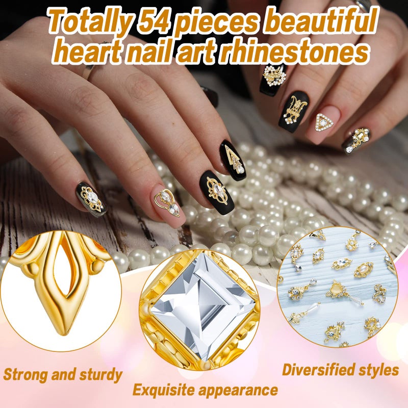 Maitys 52 Pcs Gold Nail Charms Gems Rhinestone Luxury 3D Sparkling Crystal Pendant Bulk for Women Y2k Kawaii Acrylic Nail Tips Accessories DIY Craft Jewelry Making Junk Case Decoration - Image 5