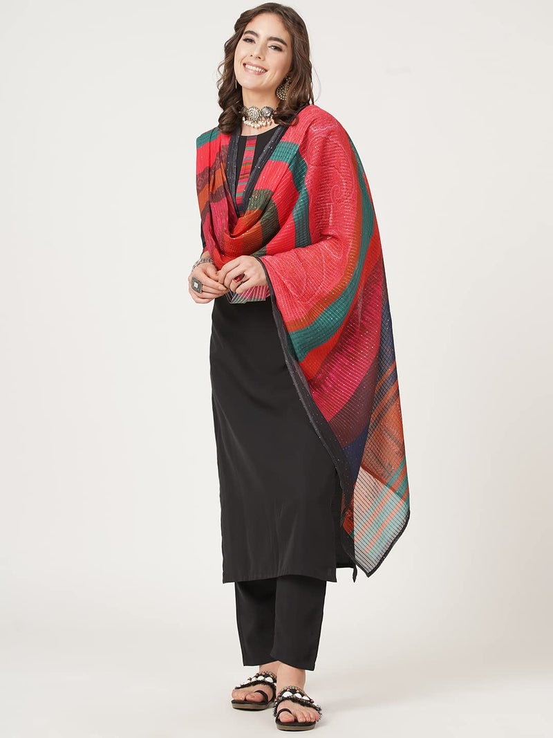 Shiv Textiles Digital Printed Round Neck Polyester Straight Kurta Set with Pent Duppata for Womens (205-Black-XL) - Image 5