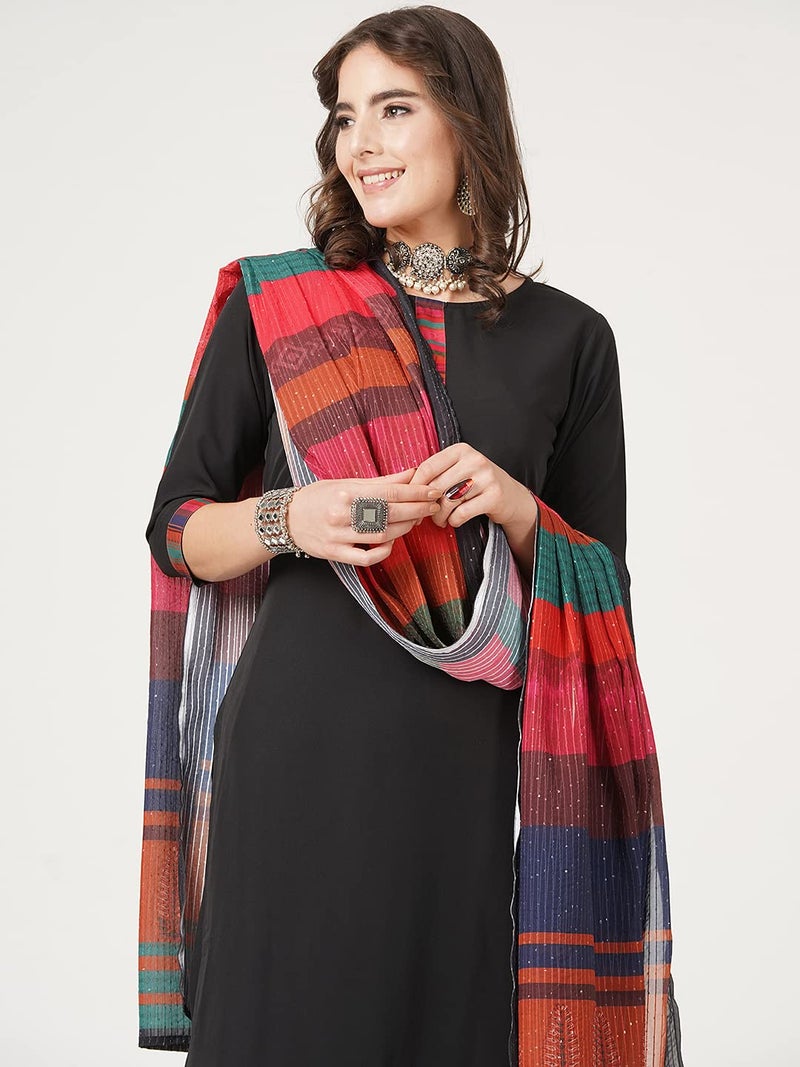 Shiv Textiles Digital Printed Round Neck Polyester Straight Kurta Set with Pent Duppata for Womens (205-Black-XL) - Image 2